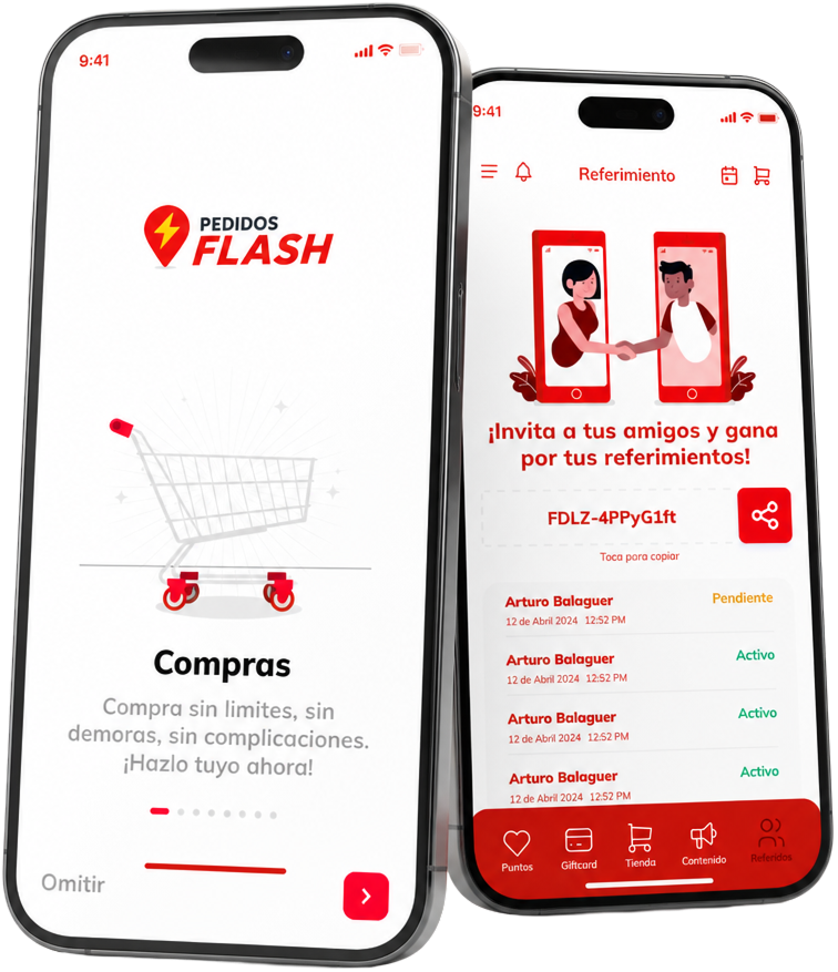 Aplicación móvil de Pedidos Flash en un smartphone
